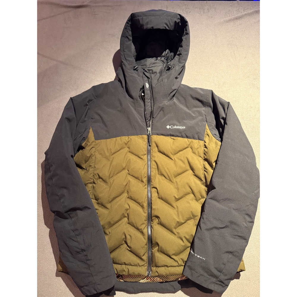Columbia Omni-Heat Infinity Hooded Puffer Jacket Women Large Black Olive Green